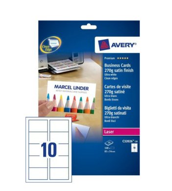 Avery Zweckform Visitenkarten C32026-10 Satiniert Blanco 270 G Qm, 100 Unidades