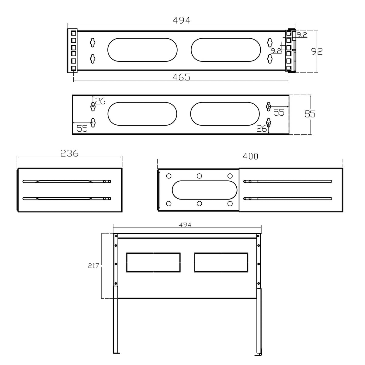 Rack Plegable Inline De 19", 2u, 24-40 Cm De Profundidad, Con Tapa, Negro