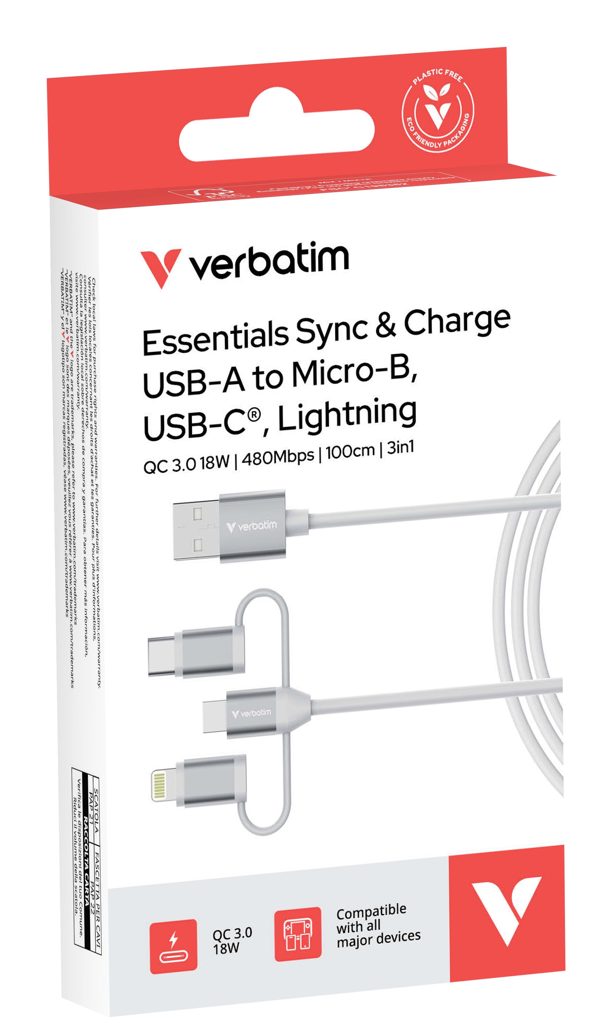 Verbatim Usb-Kabel Essentials, 3in1, Usb 2.0, Usb-A/Usb-B/C