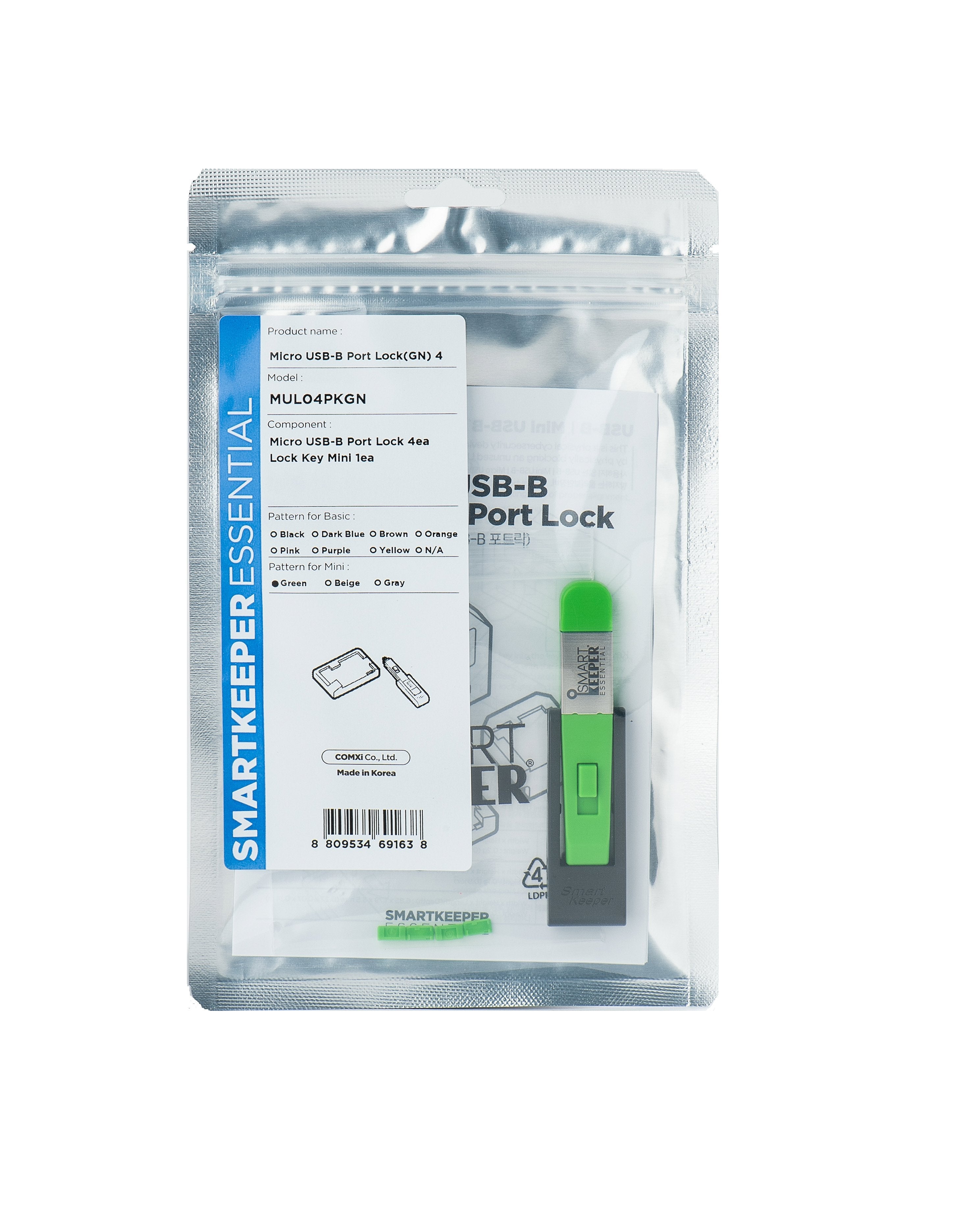 Smartkeeper Mini Micro Usb Port Lock Type B 4 - 1x Klíc + 4x Záslepka, Zelená