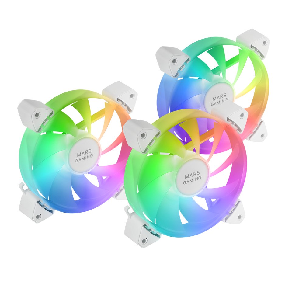 Kit 3 Ventiladores Auxiliar A-Rgb 120mm Mf-3a Blanco Mars Gaming 120mm/ Iluminación Argb 360º/ Compatibilidad Total Argb