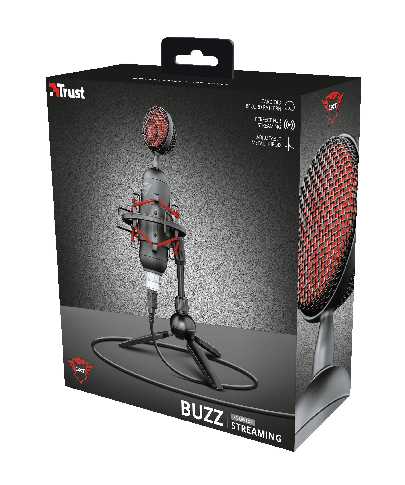 Micrófono Trust Gaming Gxt 244 Buzz Usb Streaming Grabación Cardioide Alta Precisión Soporte Amortiguador Trípode Cable Usb 1.8m