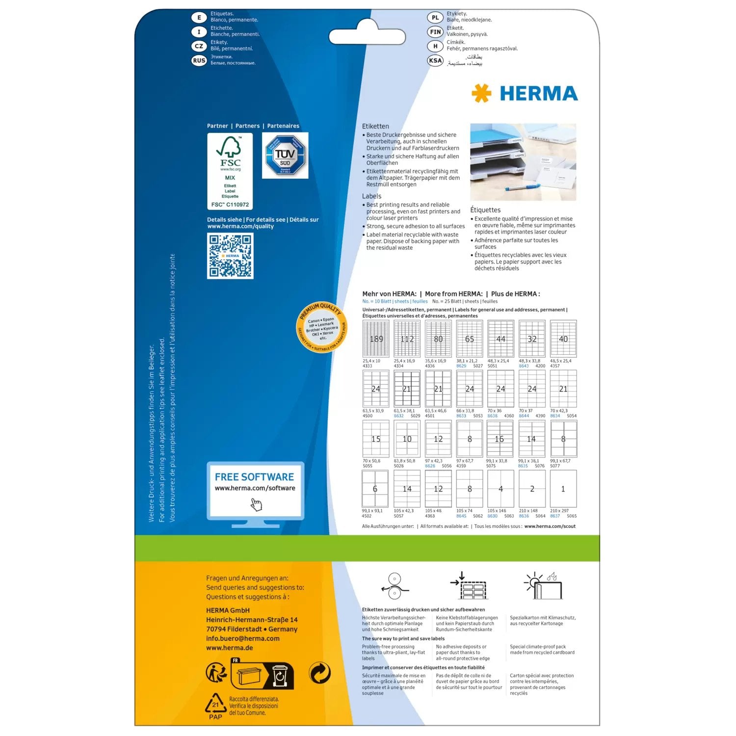 Herma Adressetiketten Premium A4 Blanco 99,1 X 93,1 Mm 150m.