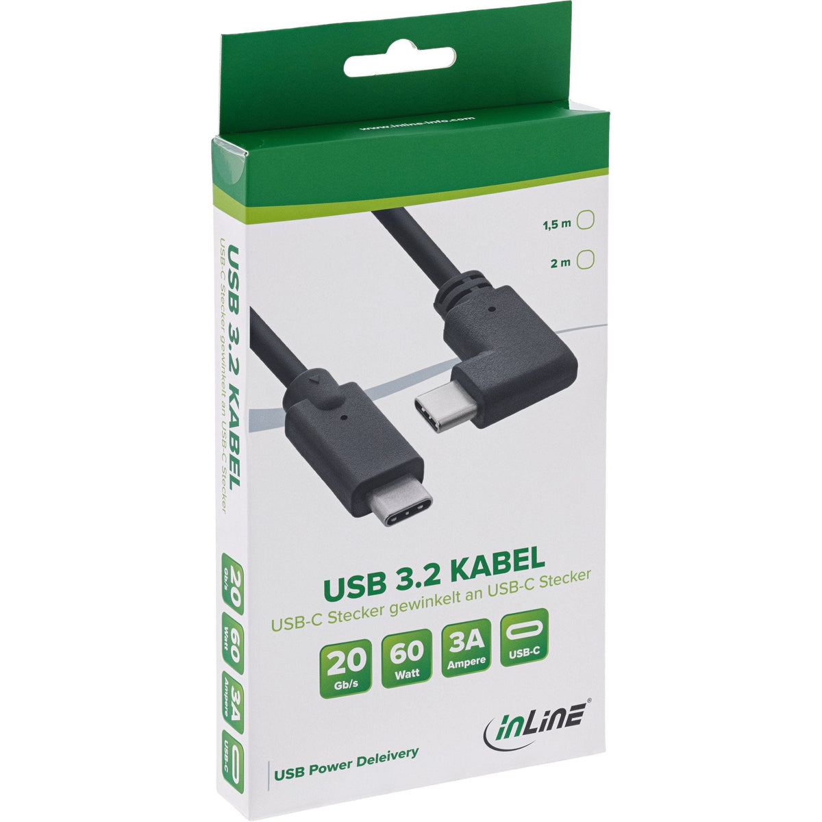 Cable Inline Usb 3.2 Gen.2, Usb Tipo C Macho/Macho En Ángulo, Negro, 2 M