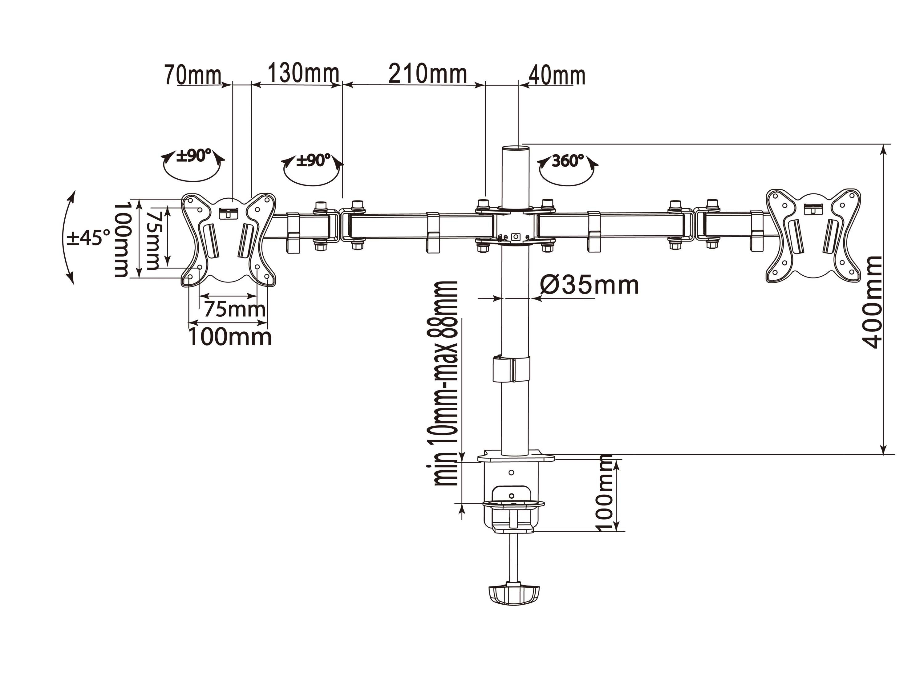 Equip Soporte Pantalla Para Mesa Dos Brazos 2 Pantallas  13-27  De Brazo   Inclinable  Y Giratorio 360º Max. Vesa 100x100 Hata 8kg