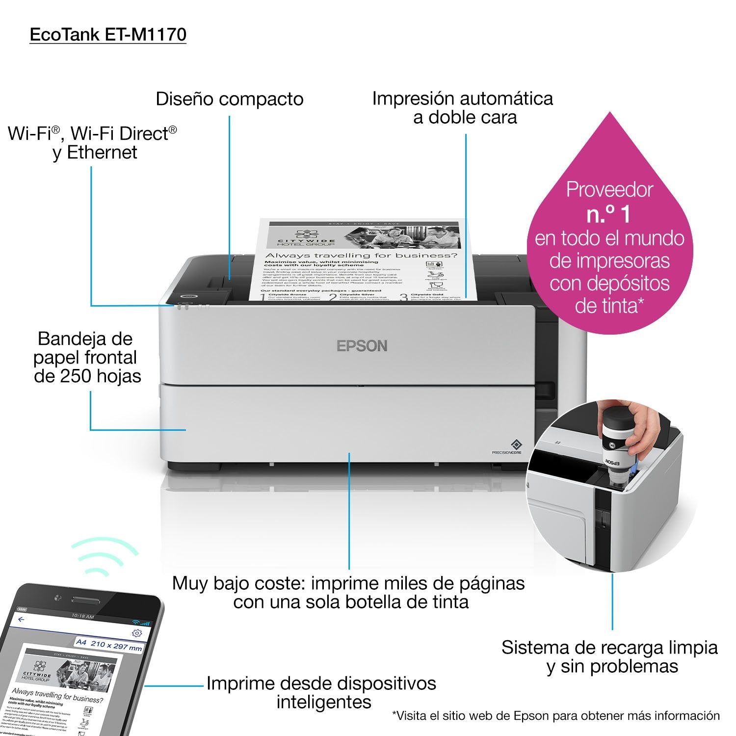 Epson Impresora Ecotank Et-M1170 Duplex Wifi Lan