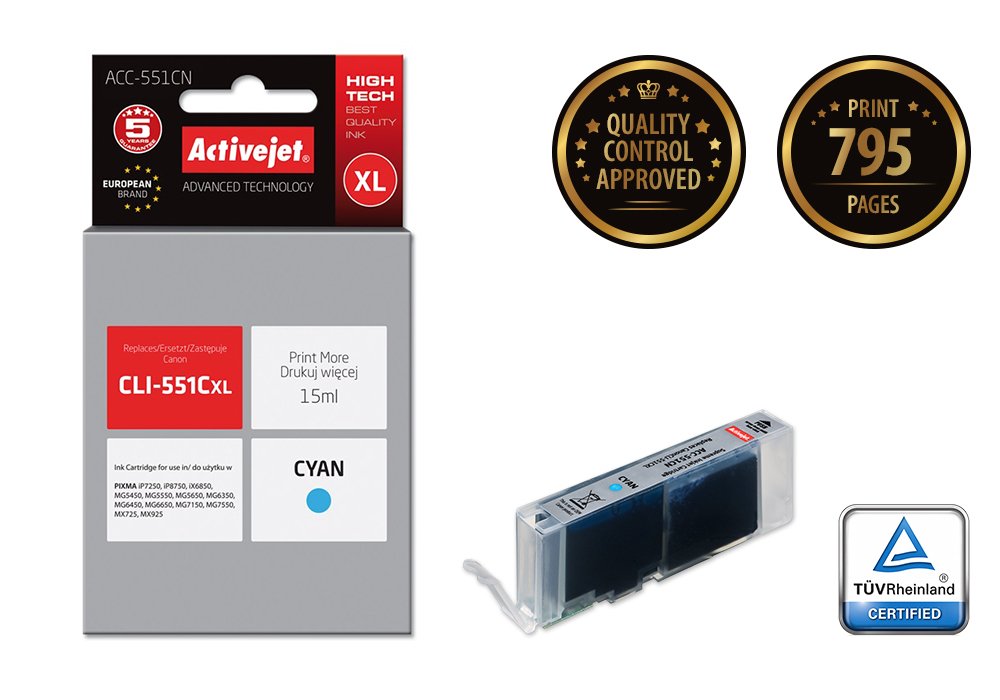 Tinta Activejet Acc-551cn (Reemplazo Canon Cli-551c - Supreme - 15 Ml - Cyan