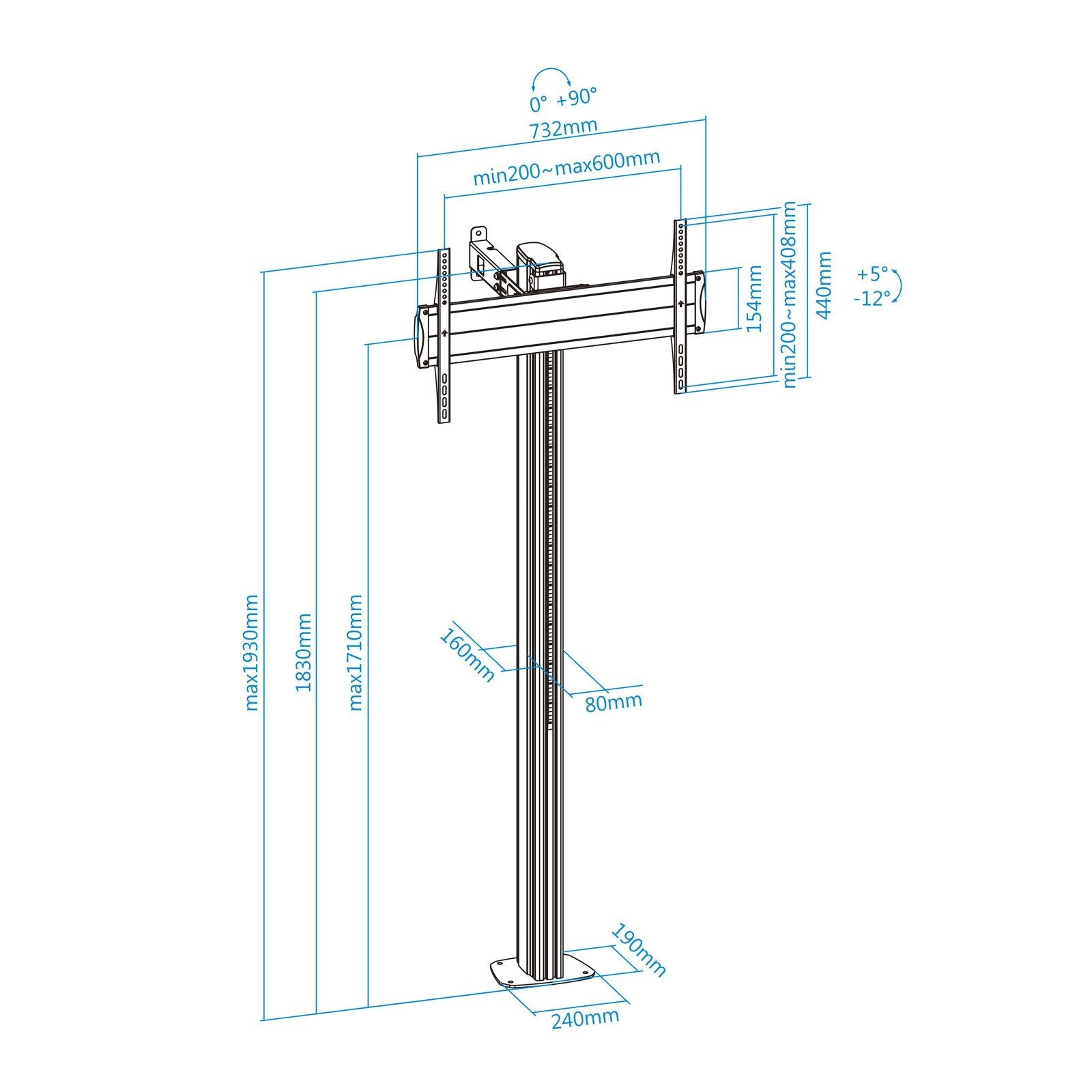 Tooq Soporte De Pantalla De Suelo Fijo 37"-70" - Peso Max 50kg - Vesa 600x400mm