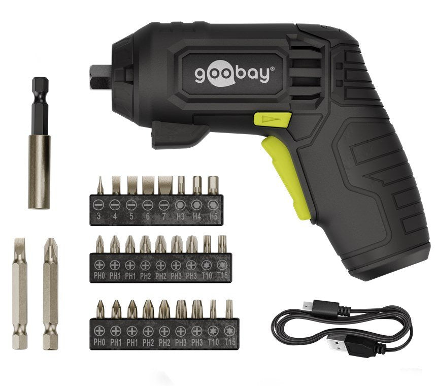 EAN 4040849778186 - Goobay Mini Cordless Screwdriver Set, 31 Pcs. - pistol-gr 200 RPM Negro, Amarillo imagen 2