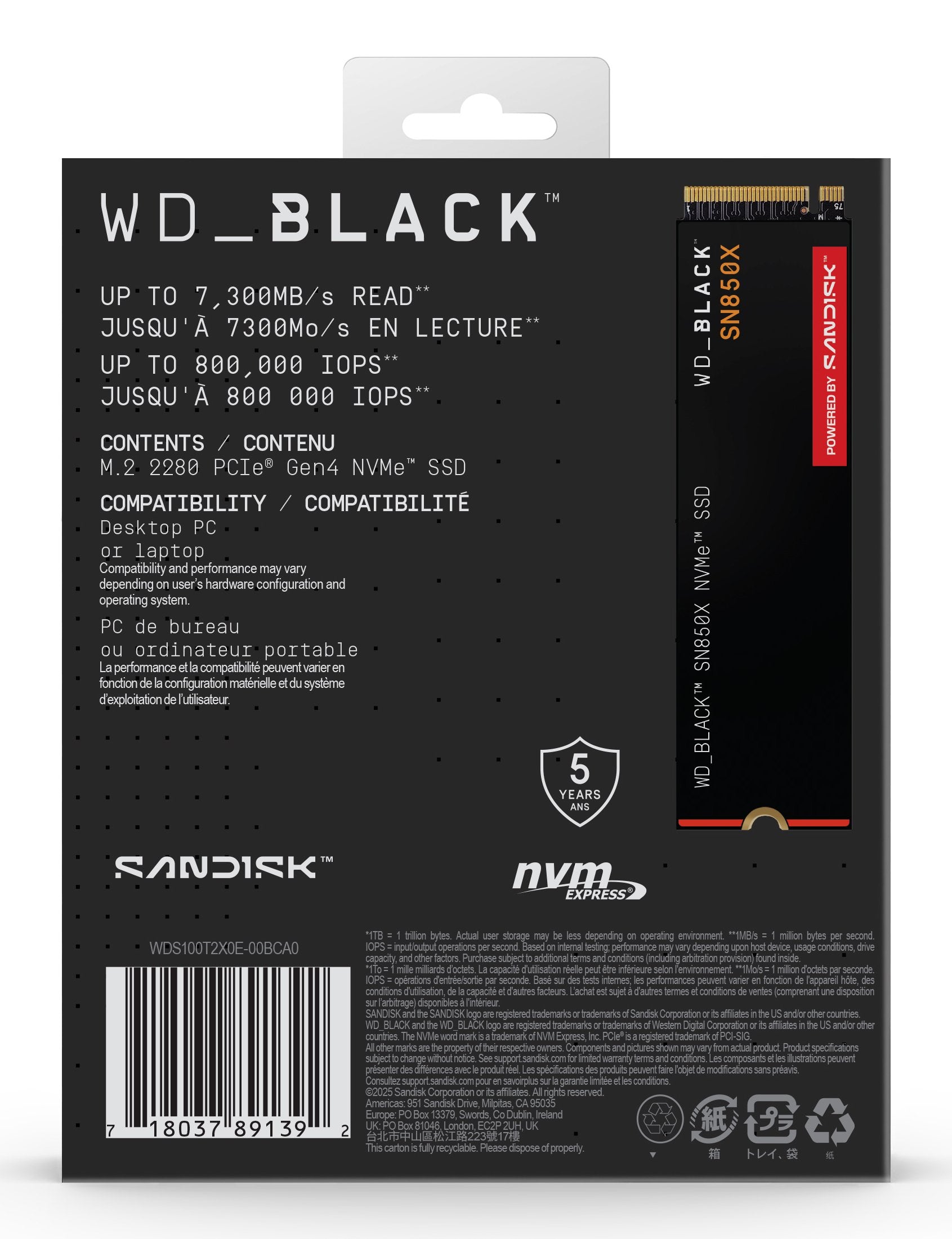 EAN 0718037891392 - SanDisk Black WD_BLACK SN850X NVMe 1 TB M.2 PCI Express 4.0 imagen 8