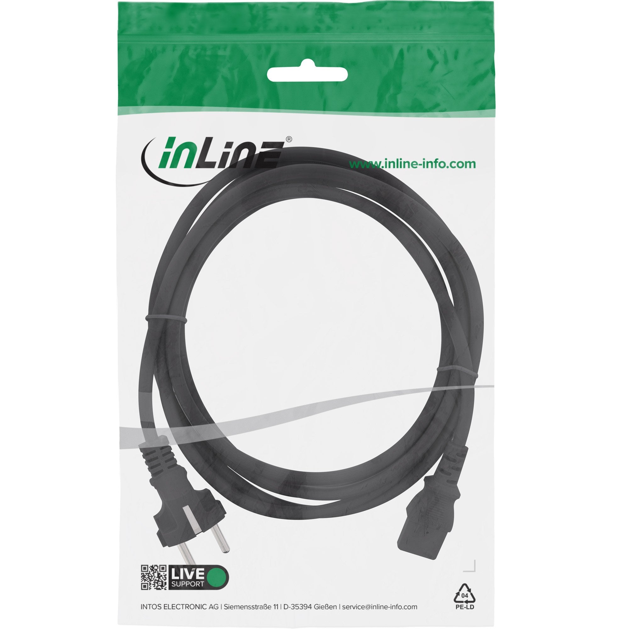 Cable De Alimentación Inline, Schutzkontakt Directo A 3 Pines Iec C13, Negro, H05vv-F, 3x0,75 Mm², 0,5 M