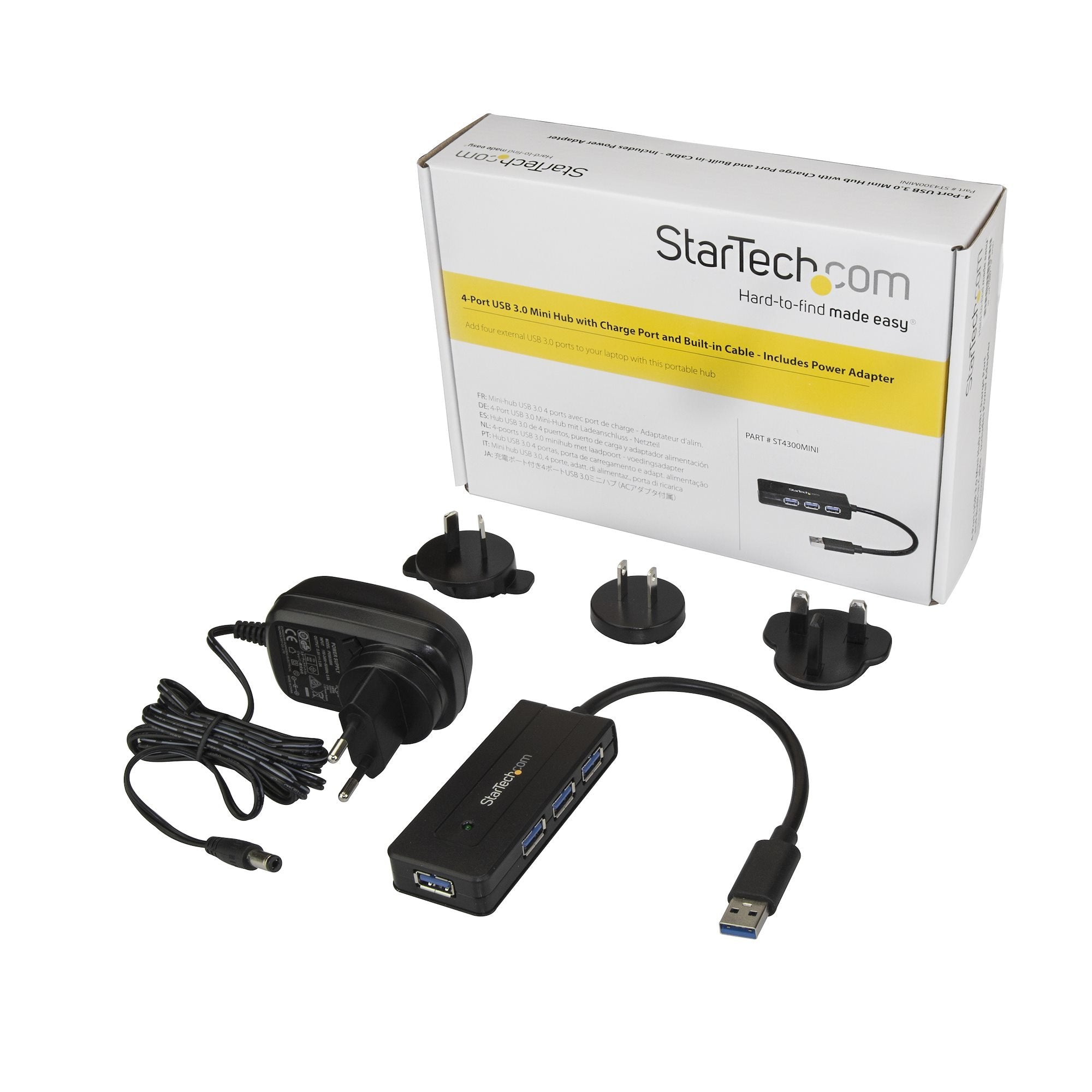 Hub Startech.Com Concentrador Portátil Usb 3.0 Superspeed De 4 Puertos De 5gbps Con Carga Rápida - Ladrón Usb 3.2 Gen 1 Tipo A - Alimentado Por El Bus Usb O Autoalimentado - Negro