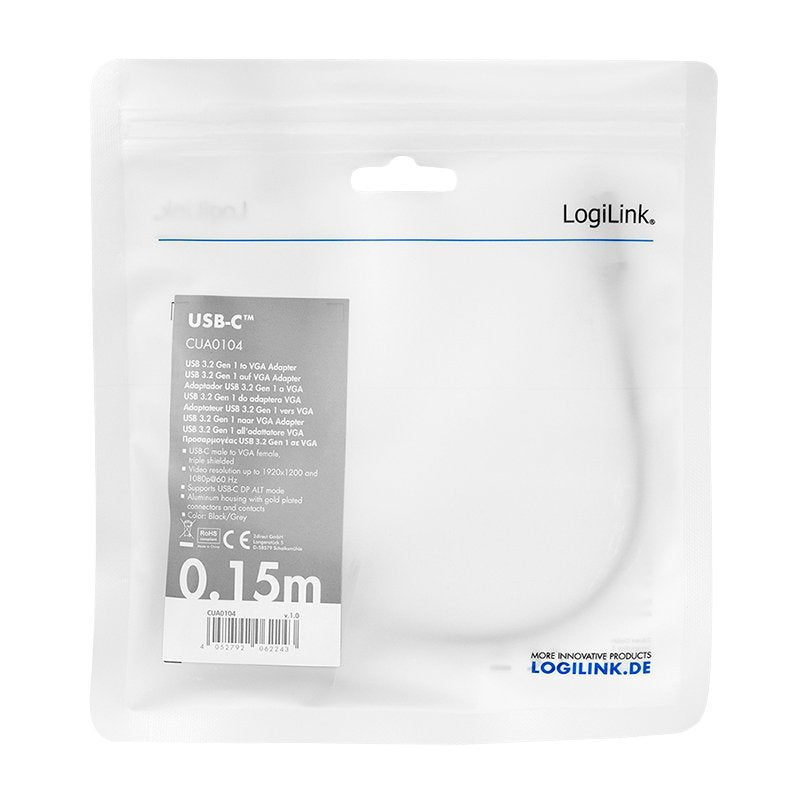 EAN 4052792062243 - LogiLink CUA0104 adaptador de cable de vídeo 0,15 m USB Tipo C VGA (D-Sub) Negro, Gris imagen 4