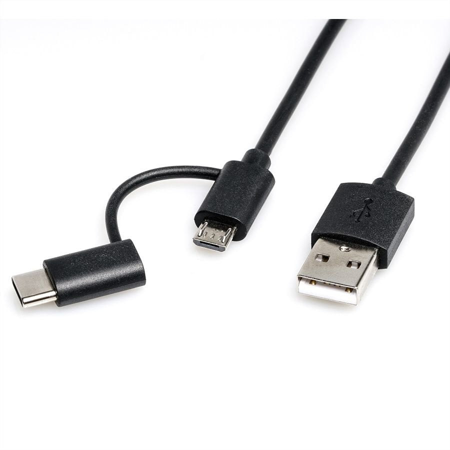Roline Usb 2.0 Sync- & Ladecable Typ A - Typ C   Micro B, Schwarz, 1 M