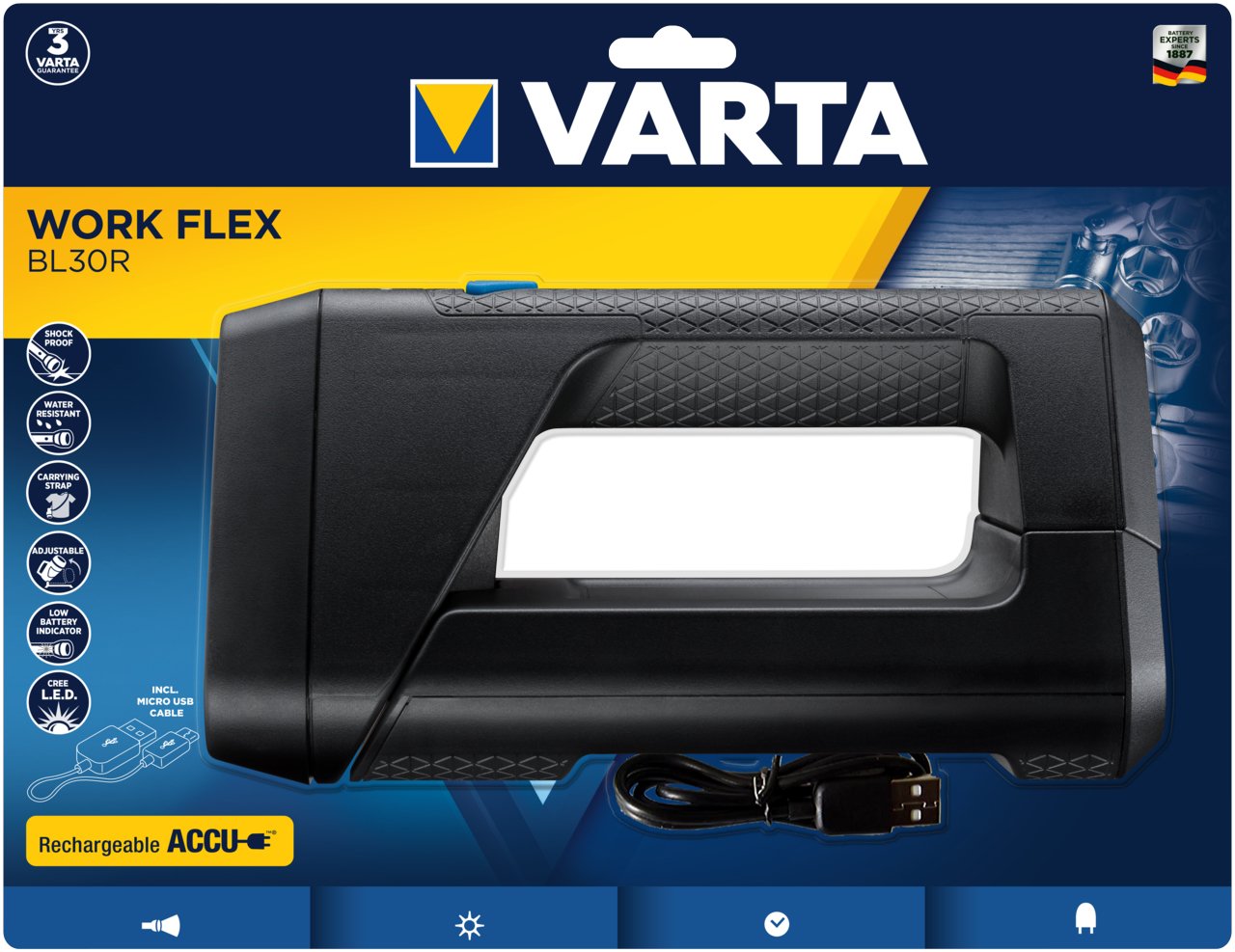 Varta Linterna Trabajo Flex Bl30r 550lm Int. Bateria