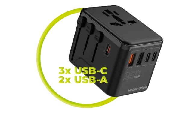 Mobile Origin 35w Travel Adapter Gan Pw4 Eu/Uk/Us/Aus 3c+2a
