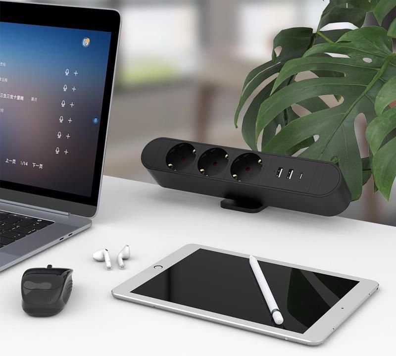 Multi Desktop Power Socket 3  Ways Schuko, 1 X Usb-A, 2 X