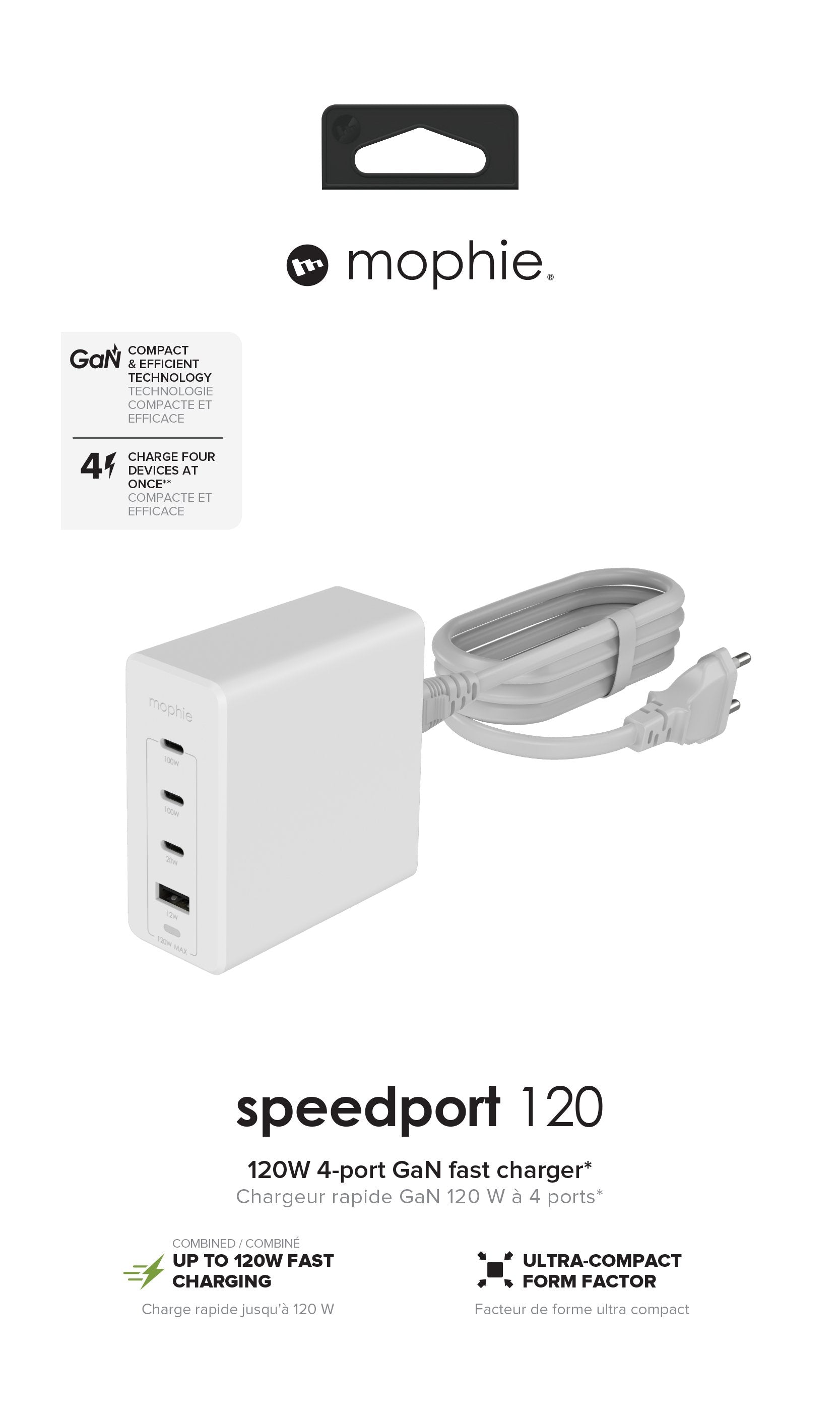 Zagg Mophie Netzteil Gan 120w 1x Usb-A, 3x Usb-C Blanco