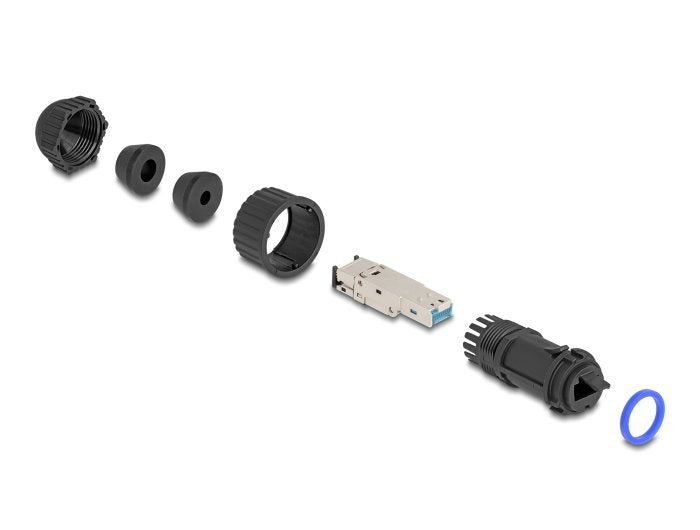 Delock 67049 Montaje De Campo Macho Rj45 Cat.6a Con Acoplador De Paso Ip68 Resistente Al Polvo Y Al Agua, En Negro