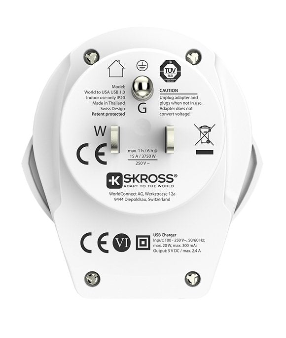 Skross World To Us Usb Blanco, Retail
