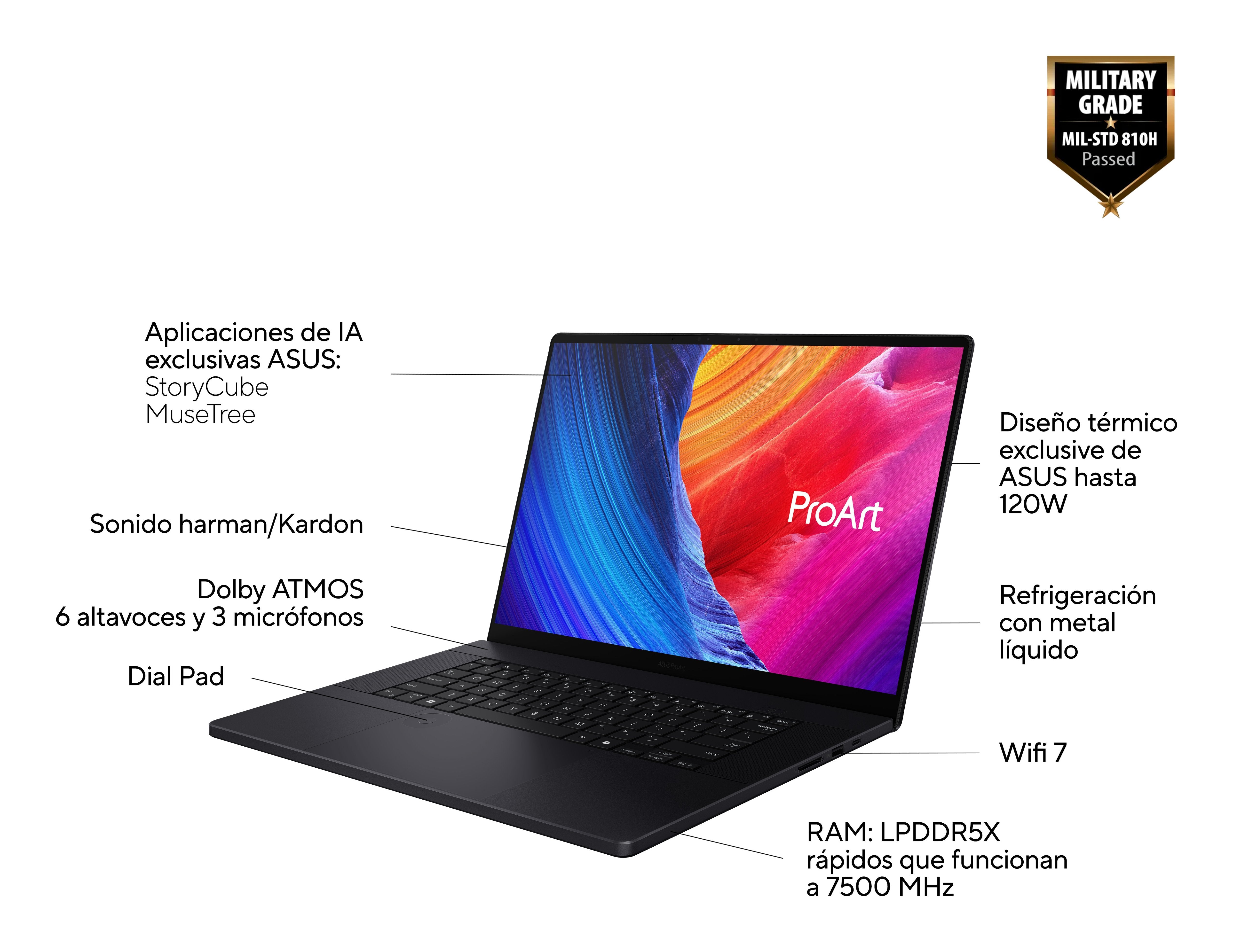 Portátil Asus Proart H7606wm-Sc052w Ai R9 Hx370 32gb 1tb Ssd 16"Oled W11h