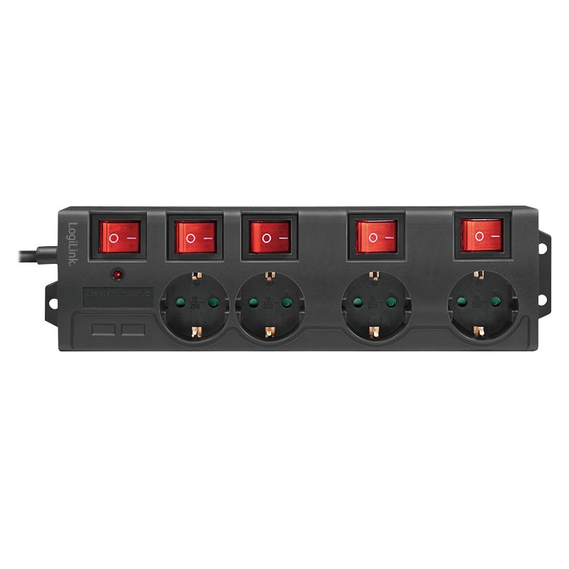 Logilink Regleta De Enchufes De 4 Tomas, 4xcee 7/3, W. 5 Interruptor, Negro Cable Textil Logilink