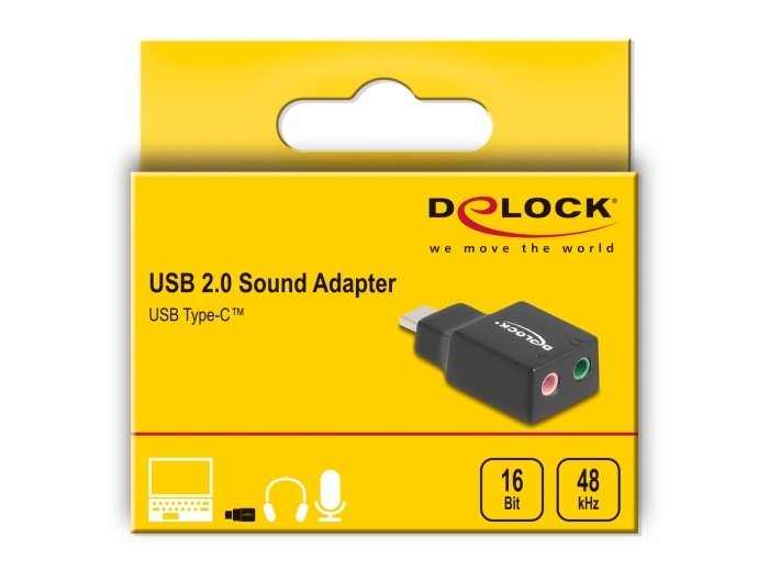 Delock Externe Usb Soundkarte Mit Usb Type-C Stecker Auf 2 X 3,5 Mm Klinkenbuchse Plug & Play Audio Adapter Schwarz