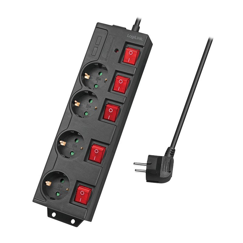 Logilink Regleta De Enchufes De 4 Tomas, 4xcee 7/3, W. 5 Interruptor, Negro Cable Textil Logilink