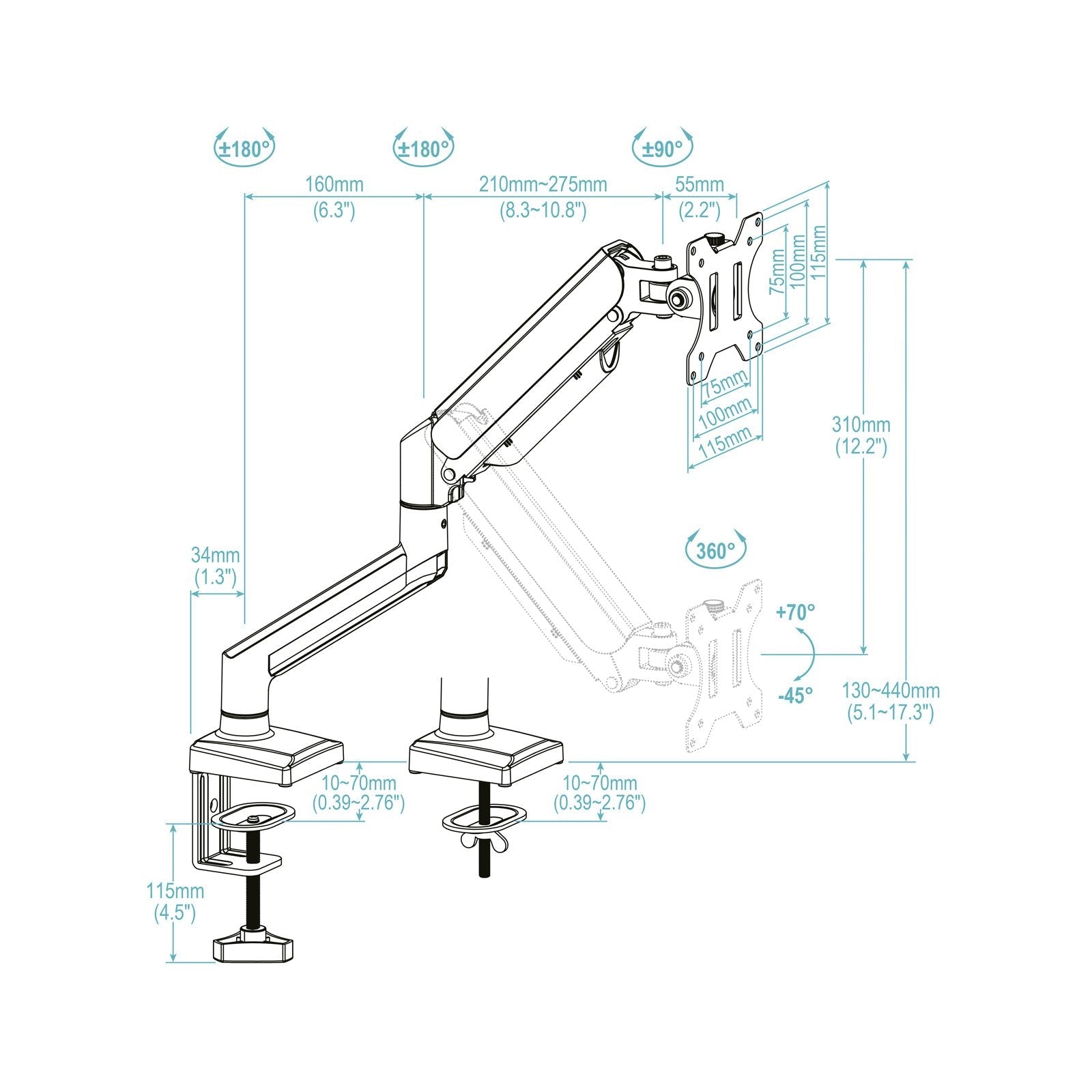 Soporte Mesa Tooq Pant. Gira Incli 1 Brazo 13-34 Blanco
