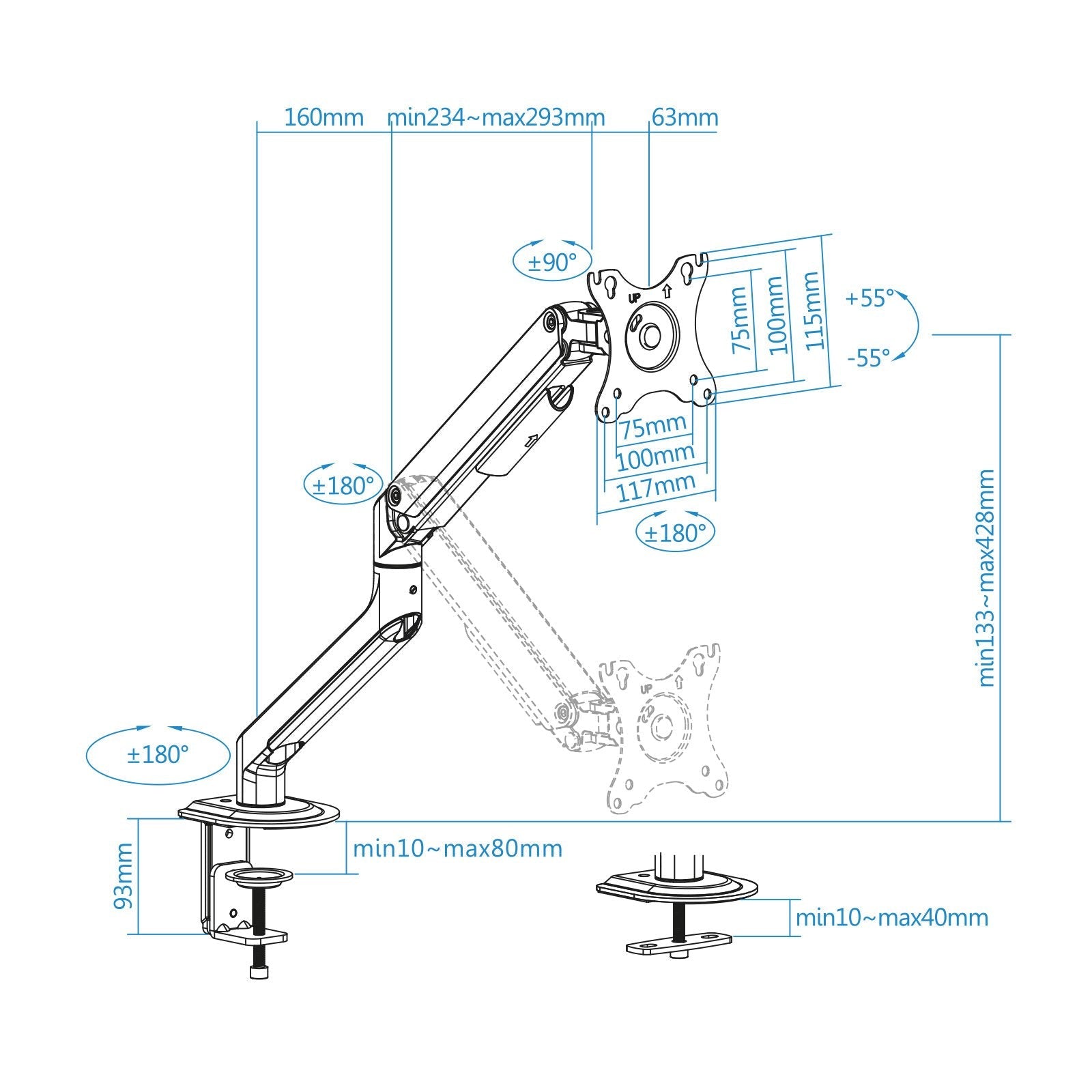 Tooq Soporte Mesa Pantallas Giratorio Inclinacion 1 Brazo 17-32" - Blanco