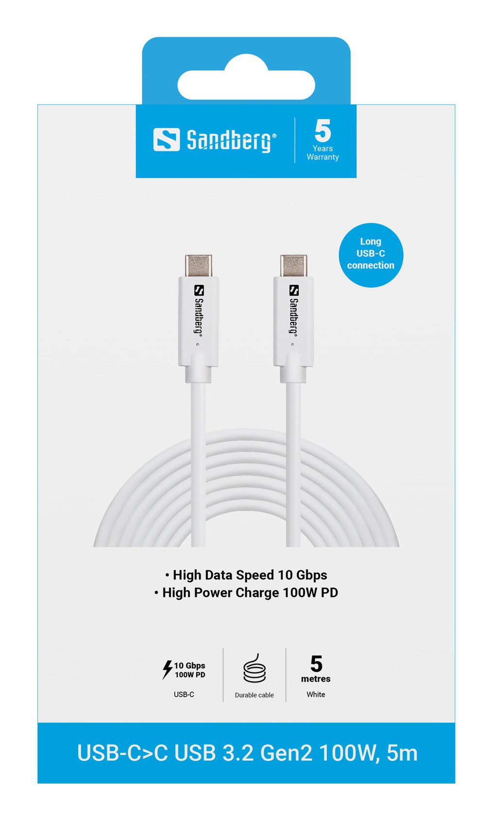 EAN 5705730136764 - Sandberg 136-76 cable USB USB 3.2 Gen 2 (3.1 Gen 2) 5 m USB C Blanco imagen 2