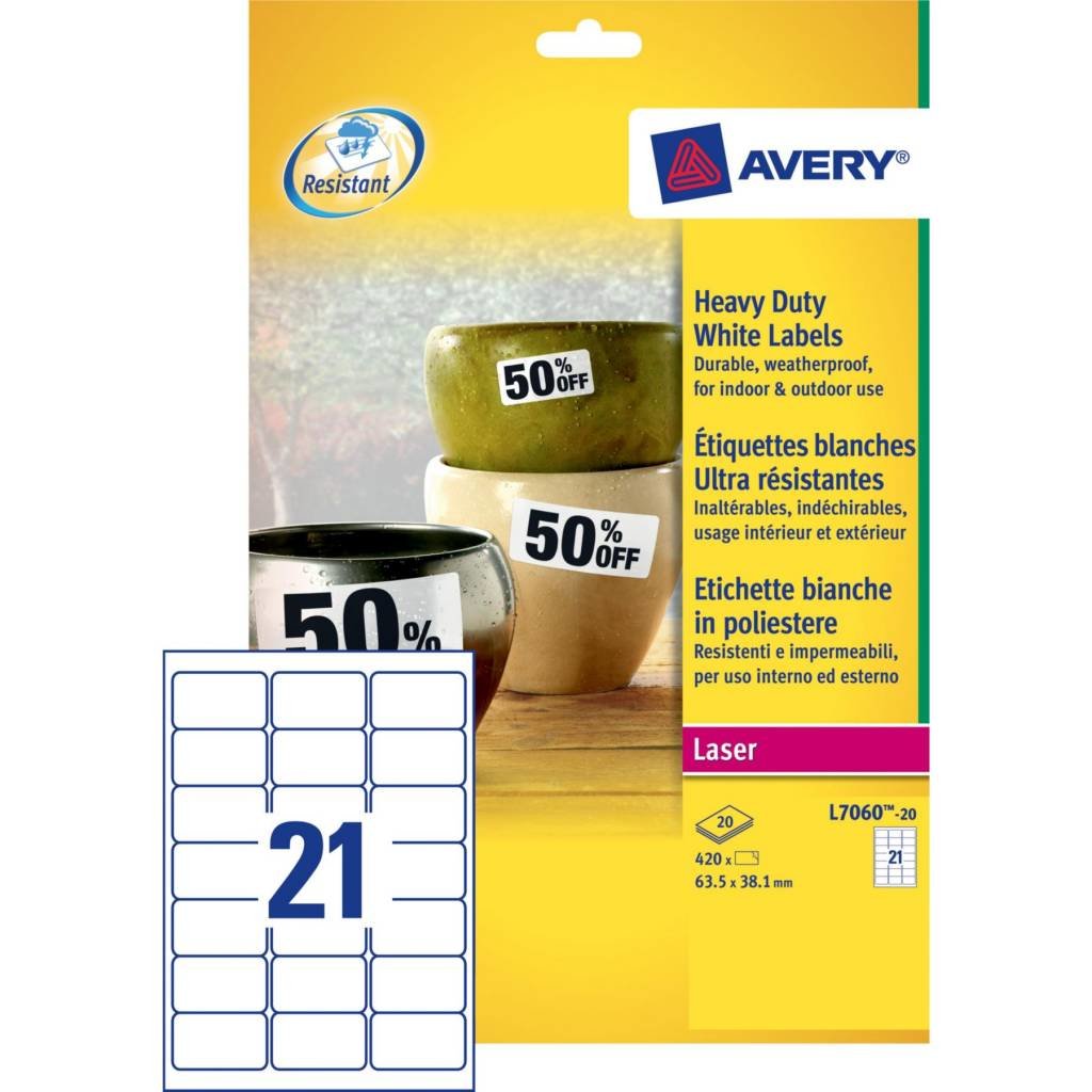 EAN 5014702105333 - Avery L7060-20 etiqueta de impresora Etiqueta para impresora autoadhesiva imagen 1