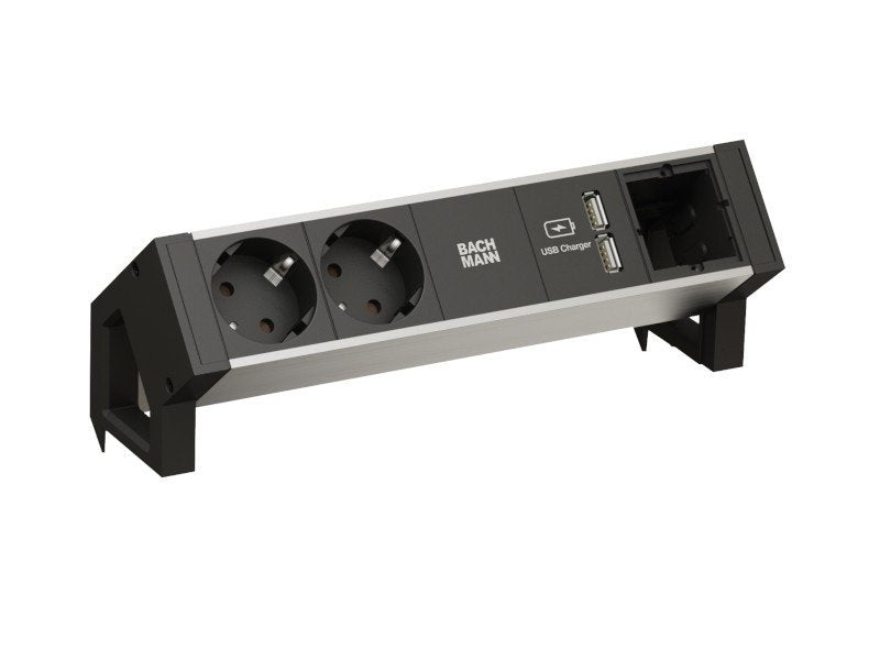 Regleta  Bachmann Desk 2 Base Múltiple 0,2 M 2 Salidas Ac Interior Negro, Gris