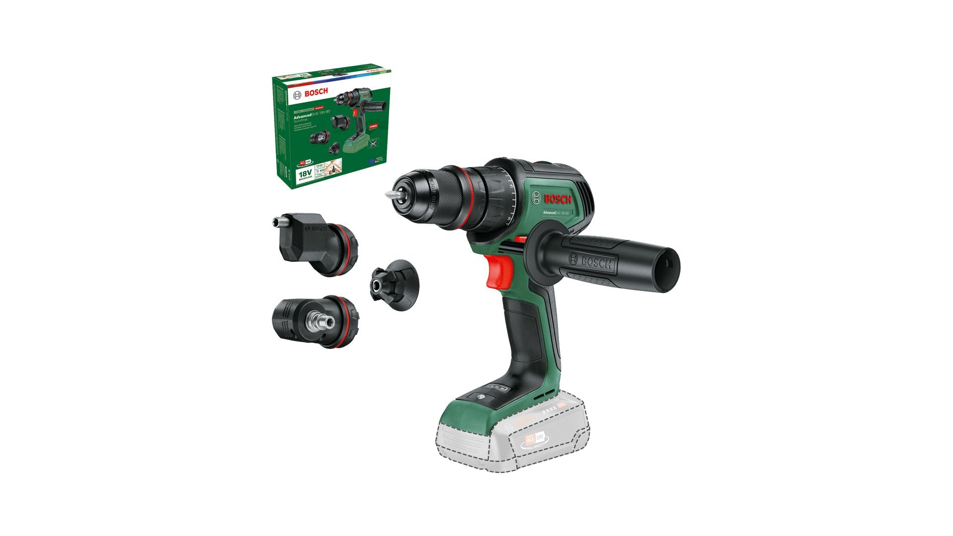 EAN 4053423239843 - Bosch AdvancedDrill 18V-80 QuickSnap 1950 RPM Sin llave 830 g Negro, Verde imagen 3