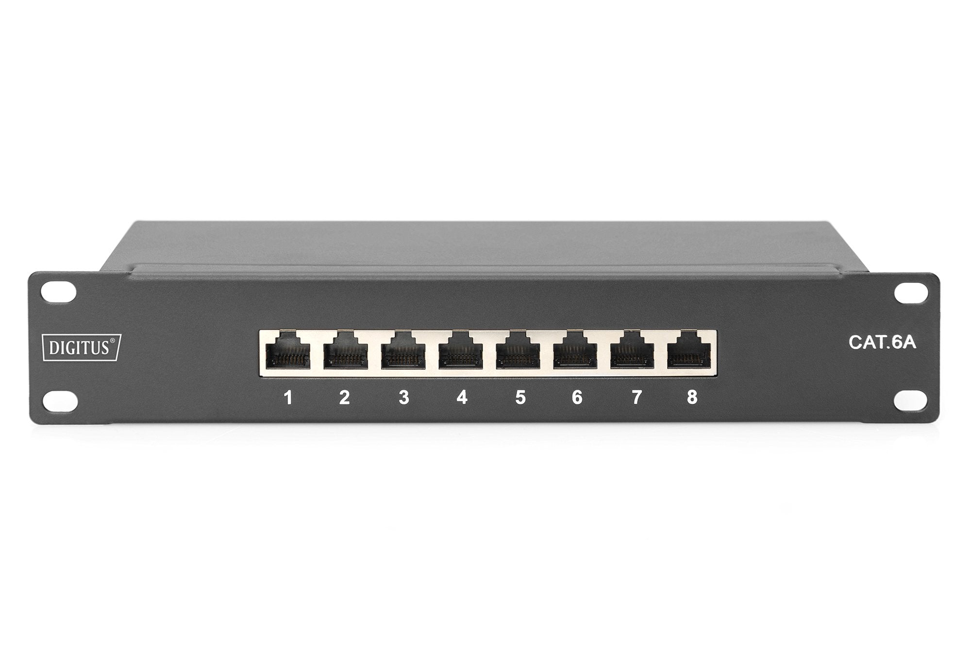 Cat 6a Patch Panel, Shielded,8-Port 1u, 10" Rack Mount, Black Ral 9005