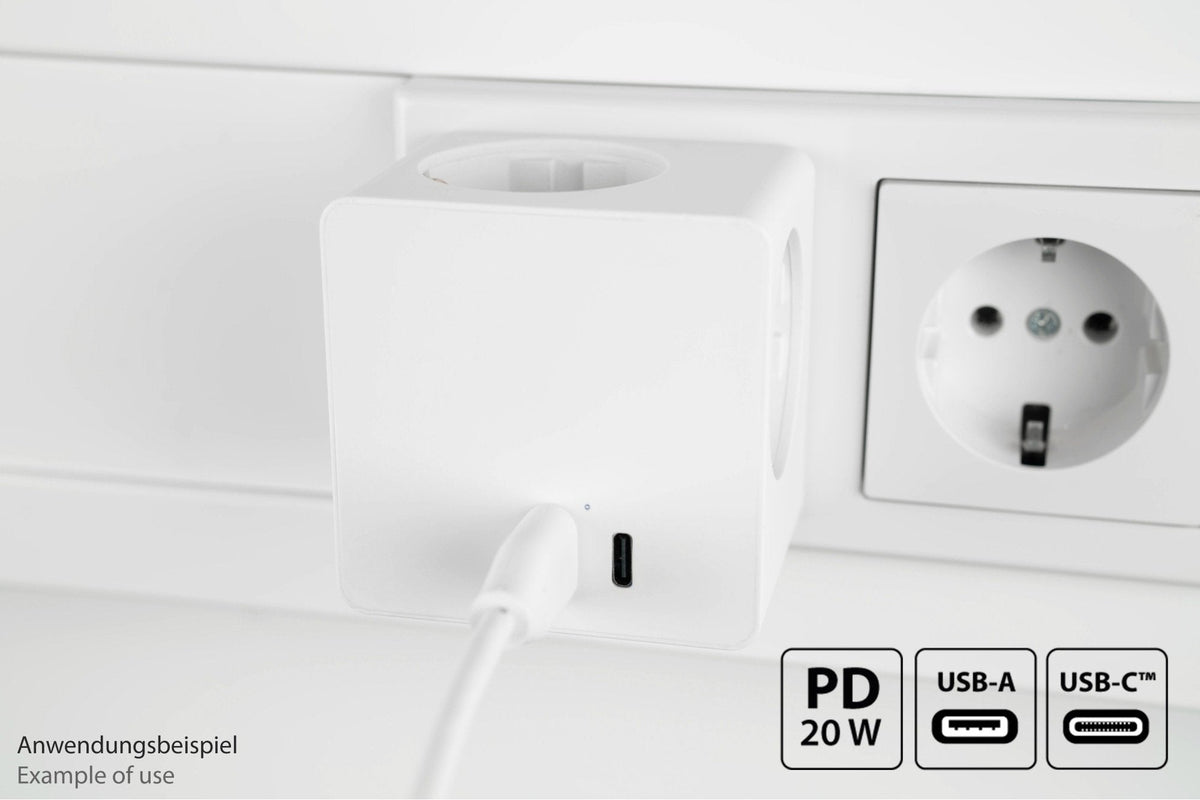 Enchufe Cubo Good Connections Kabelmeister  De 3 Vías, 2x Usb, Regleta Blanca, 1x Usb-C Pd 3.0 20w, 1x Usb-A 18w Sw01-W
