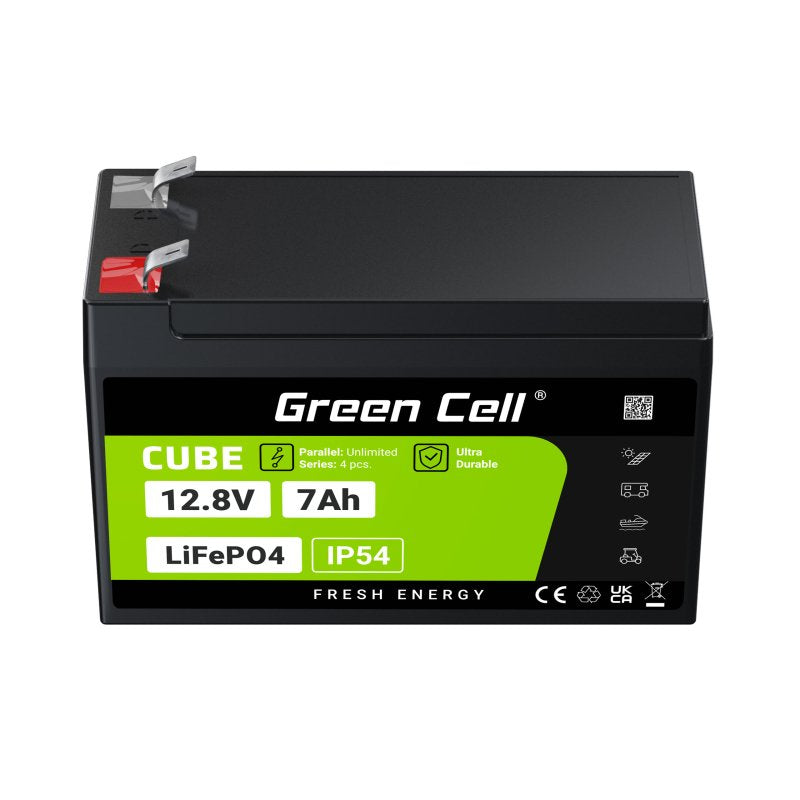 Green Cell Lfpgc12v7ah Cube Batería Lifepo4 7ah 12.8v 89.6wh Litio-Hierro-Fosfato Para Fuentes De Alimentación Ups, Monitoreo De Seguridad