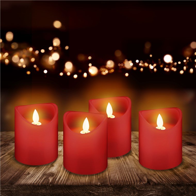 Led Echtwachs-Kerzen 4er Set Rojo Mit Timer Funktion