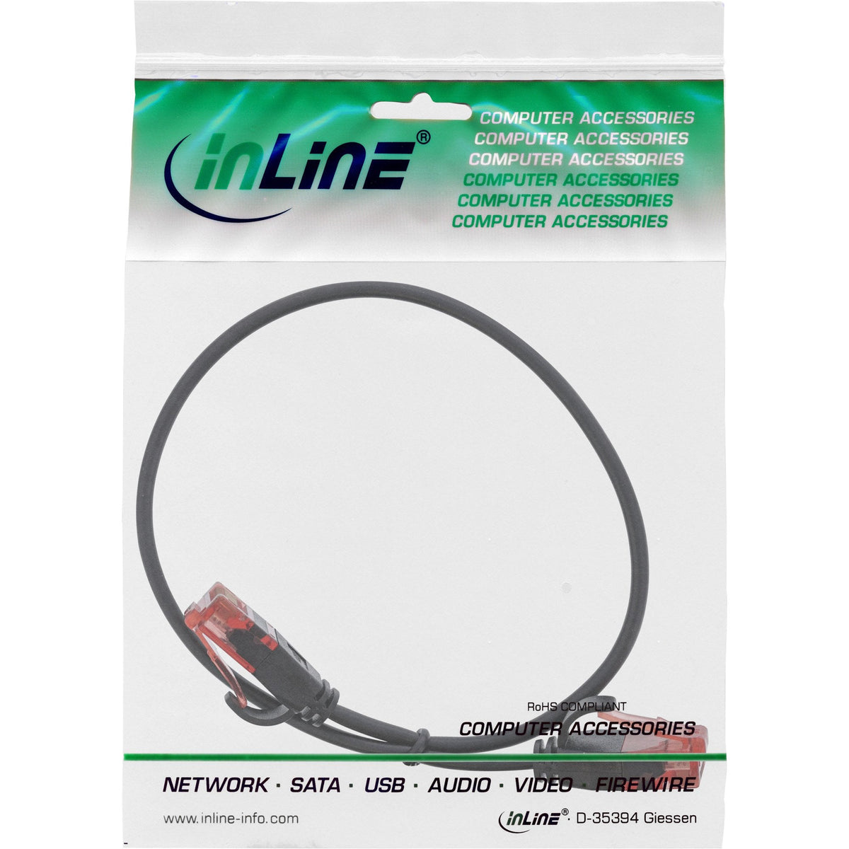Cable De Red  Delgado Inline, U/Utp, Cat.6, Negro, 0,3 M