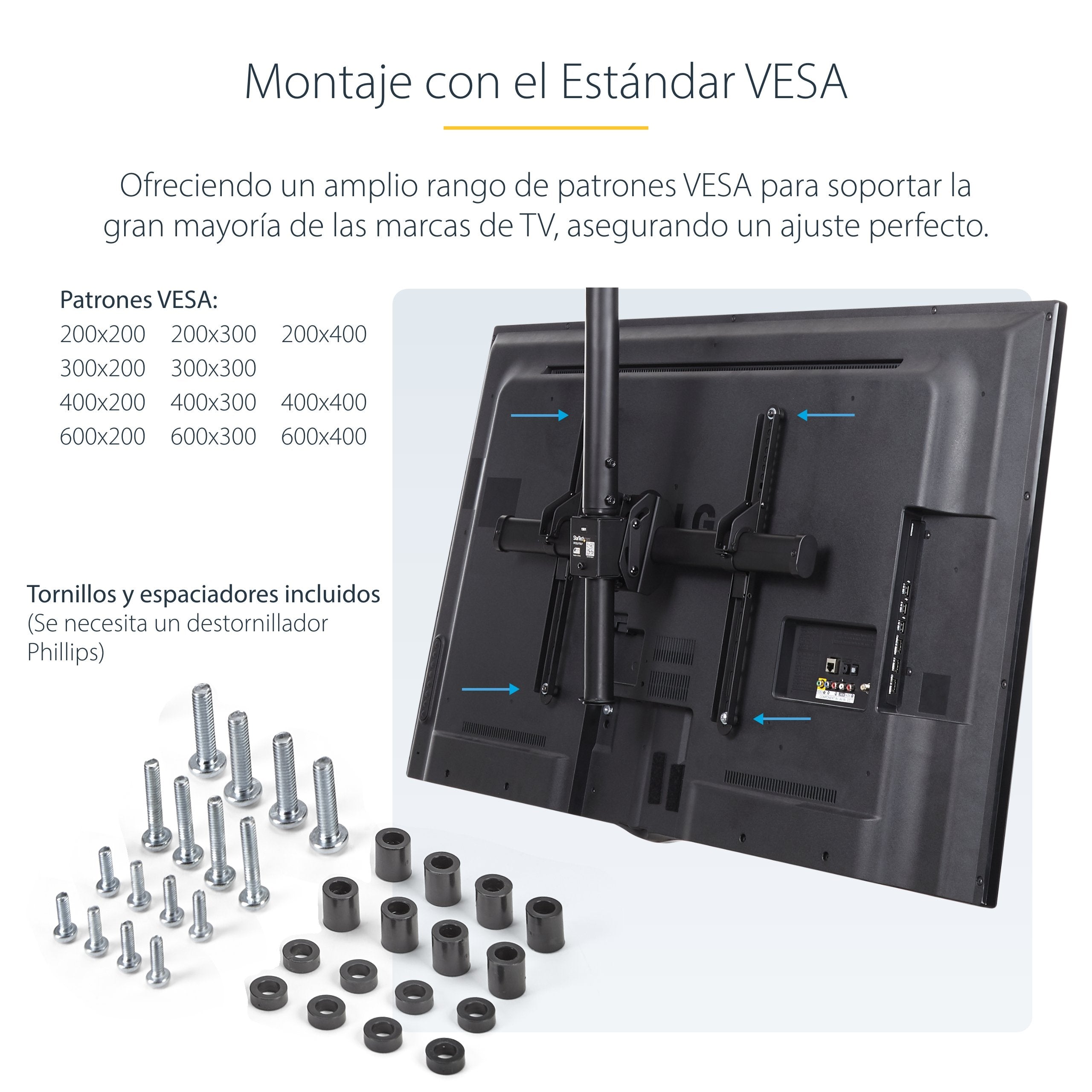 Startech.Com Base Soporte Vesa Ajustable De Montaje En Techo Para Pantallas De 37 A 70 Pulgadas - Mástil Corto