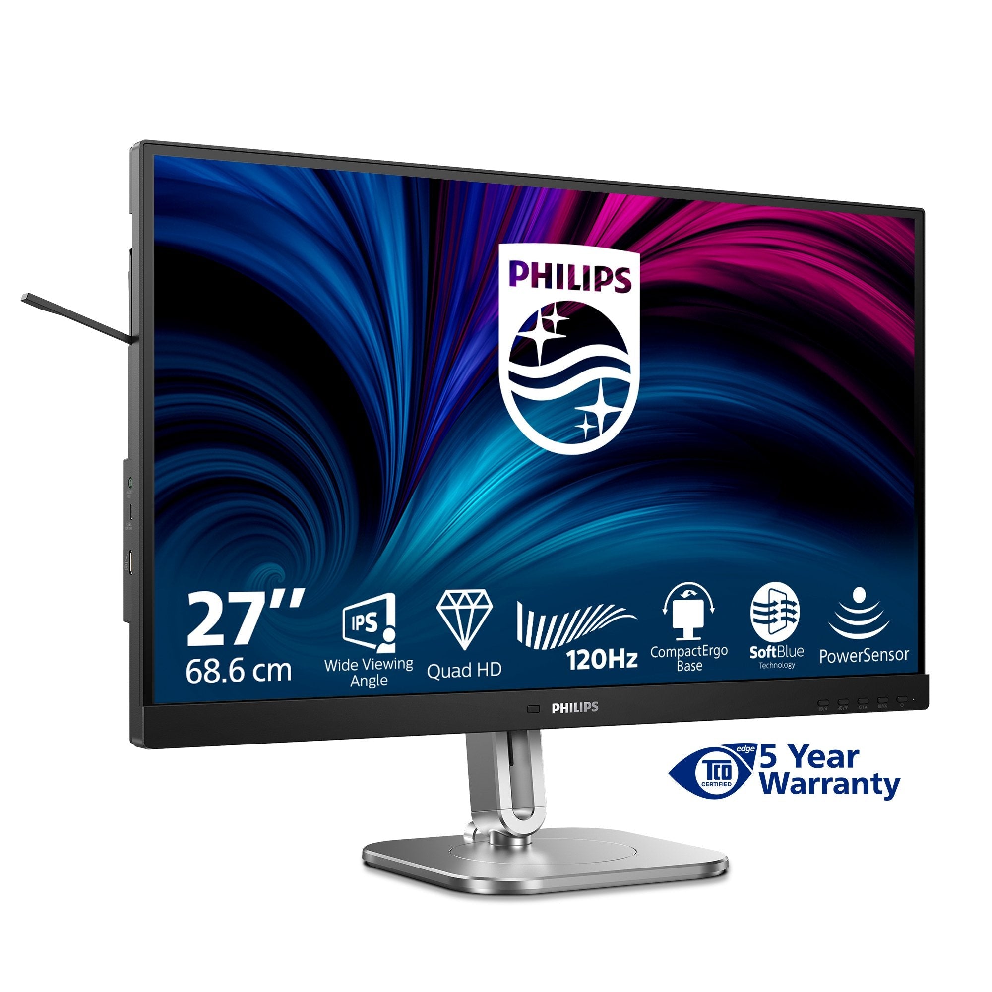 Monitor Philips 4000 Series 27b2n4500/00 27" 2560 X 1440 Pixeles Quad Hd Lcd Gris