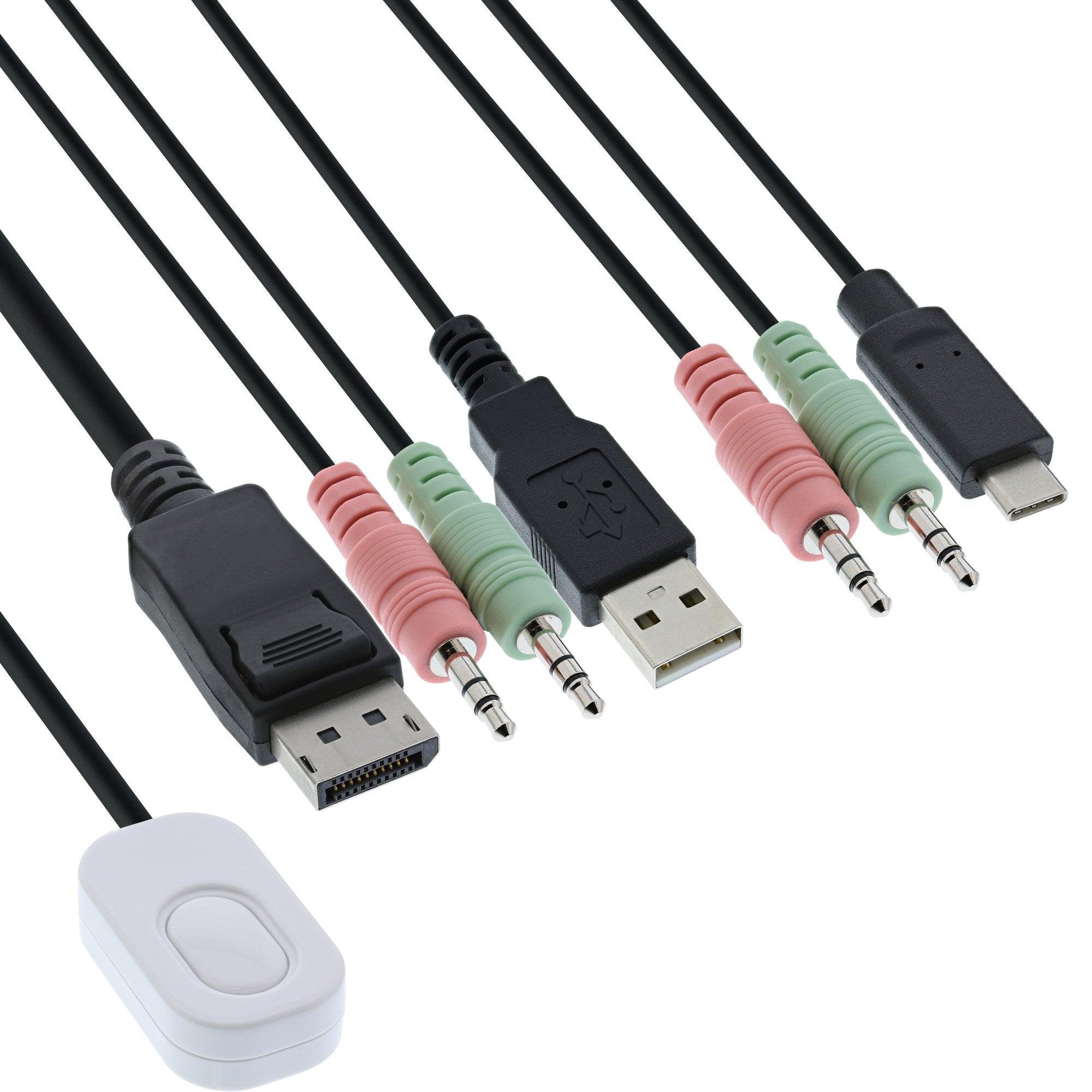 Switch Kvm Inline, 2 Puertos, Usb-C + Displayport A Displayport 1.2, 4k, Con Audio, Cable Integrado