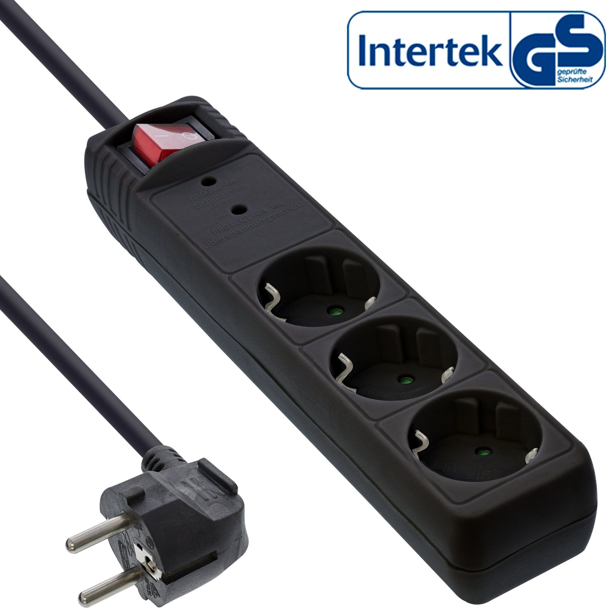 Inline Regleta 3 Tomas Con Protección 3x Tipo F Con Interruptor Negro 1.5m