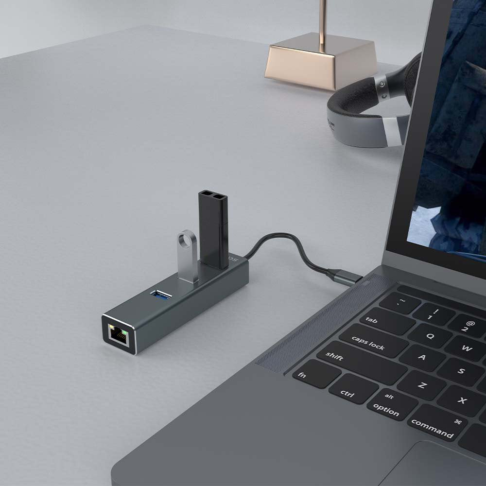 EAN 5901986047766 - Savio AK-57 USB-C - 3 x USB-A HUB with RJ-45 Gigabit Ethernet adapter 5000 Mbit/s grey 2 x USB 3.2 Gen 2  imagen 3
