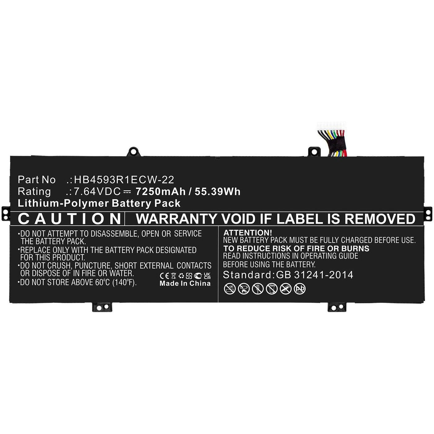 Battery 55.39wh Li-Polymer  7.64v 7250mah, Black