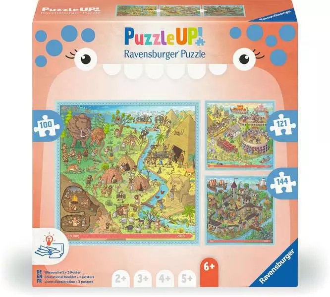Ravensburger Rompecabezas! Historia - Edad De Piedra, Vieja Roma, Edad Media 100, 121 Y 144 Partes 12004005