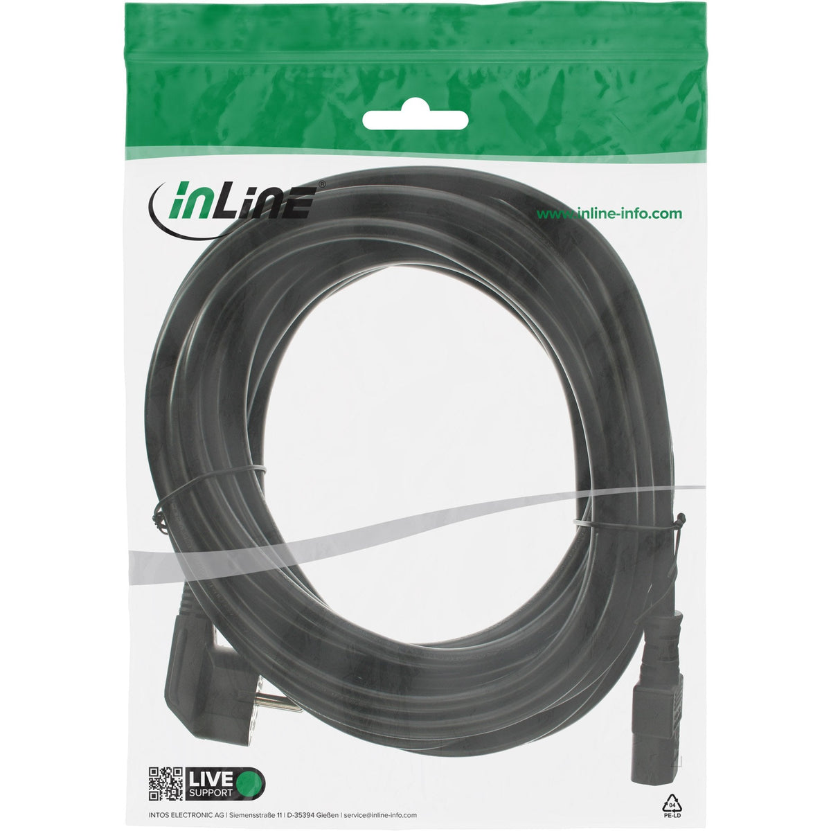 Cable De Alimentación Inline Tipo F Acodado 3 Pines Iec Negro 5m