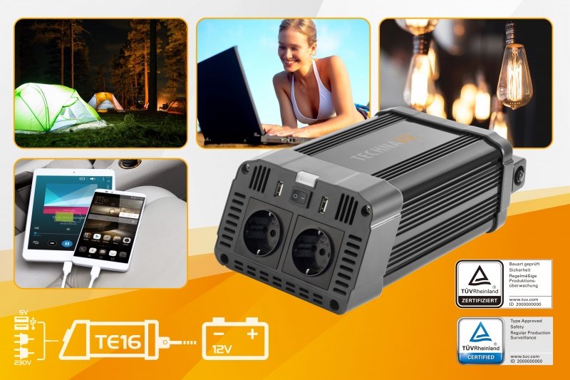 Technaxx Convertidor (Inversor) Kg Te16 De 1.200w De Potencia Continua (2x Vac 230v / 2x Usb)