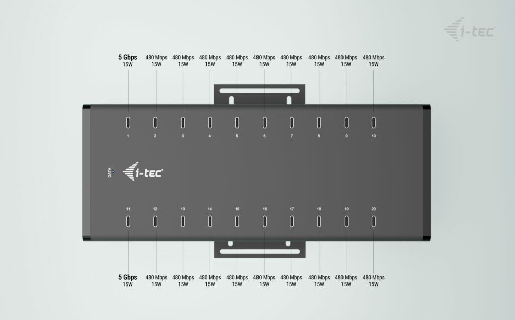 I-Tec Usb-C Usb-A Metal Charging+Data Hub 15w Per Port 20x Usb-C Integrated Power Adapter 360w