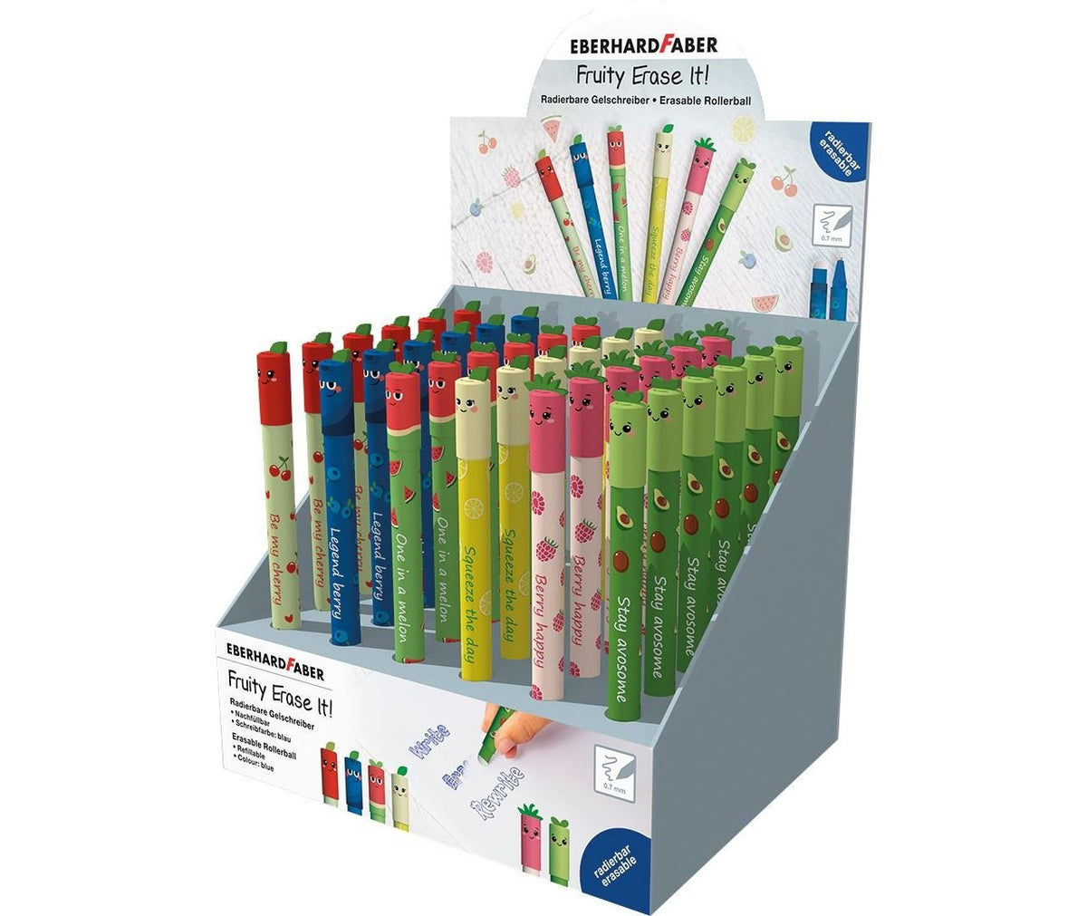 Eberhard Faber Fruity Erase It! Expositor Con 36 Boligrafos Borrables - Trazo 0.7mm - Capuchon Con Formas De Frutas -
